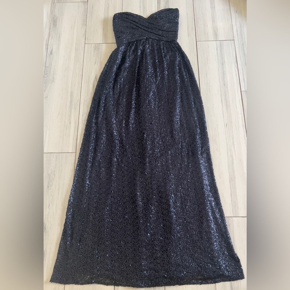 Amsale London Sequin Tulle Strapless Column Maxi Gown in Navy Blue Size 6 - Picture 1 of 14